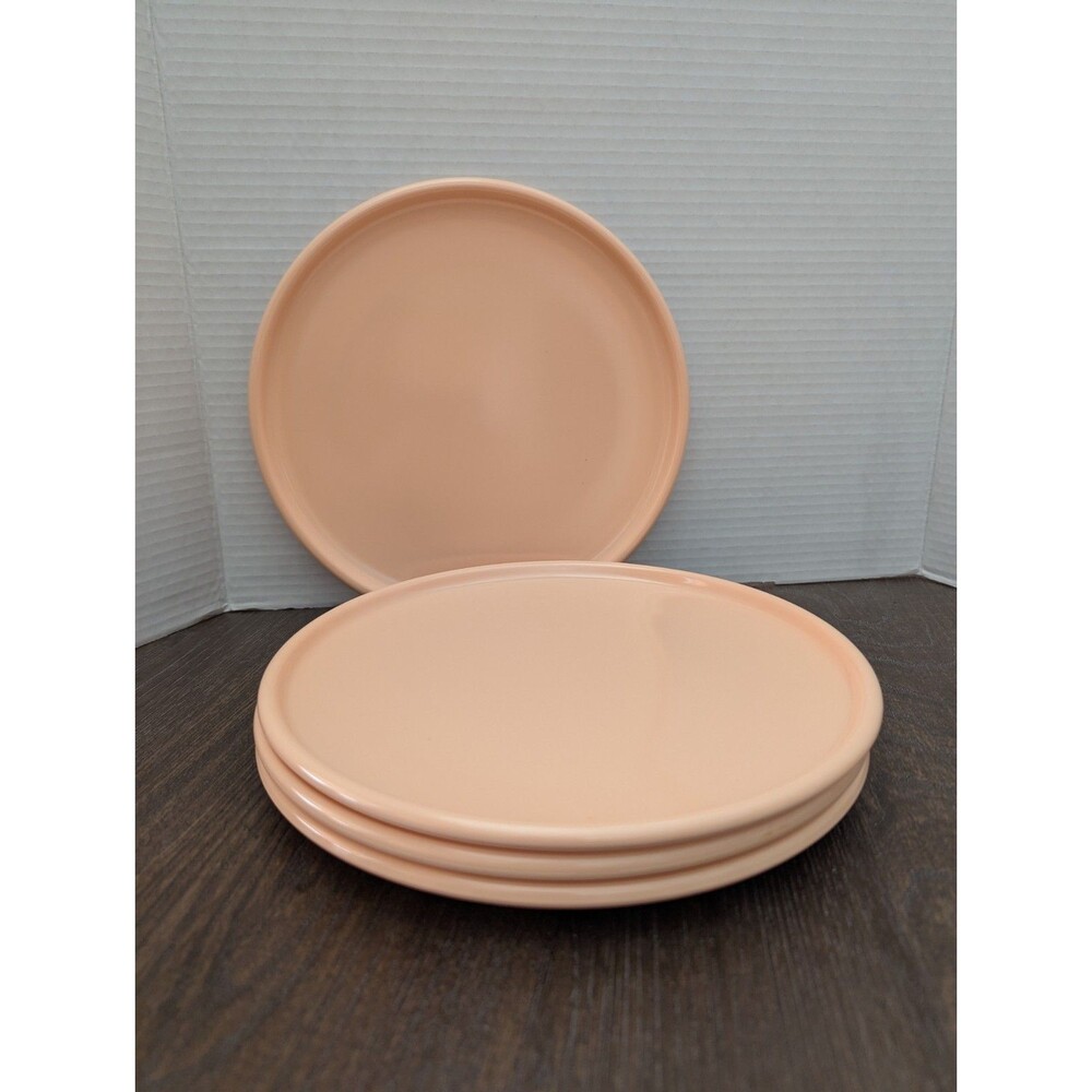 SET OF 4 VTG 80s Melamine Retro SRO 10" Dinner Plates Peach Salmon Made in USA